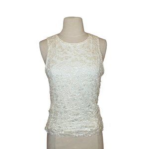 Vintage Ivory Cream Lace Sleeveless Tank Top Jewel Neckline California Style